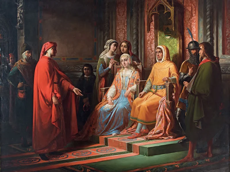1827-Pompeo Randi - Dante cerca l'appoggio dell'Ordelaffi contro i guelfi